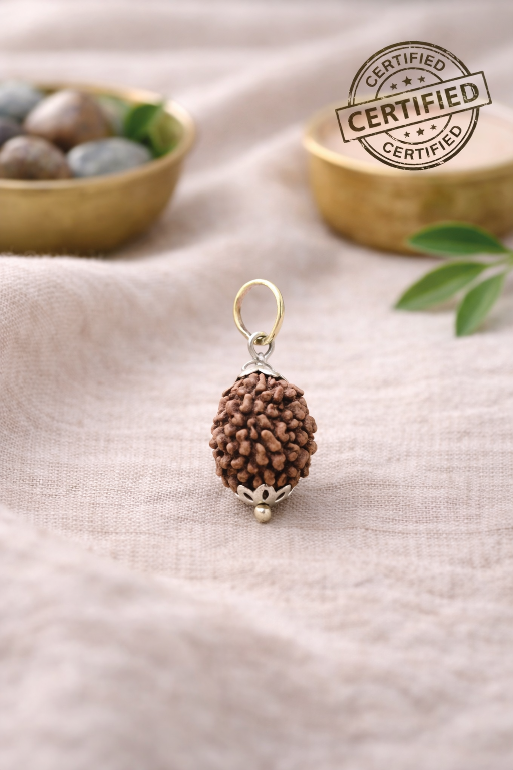 3 Mukhi Rudraksha Pendant (Agni Rudraksha) with Certificate – German Silver Capping