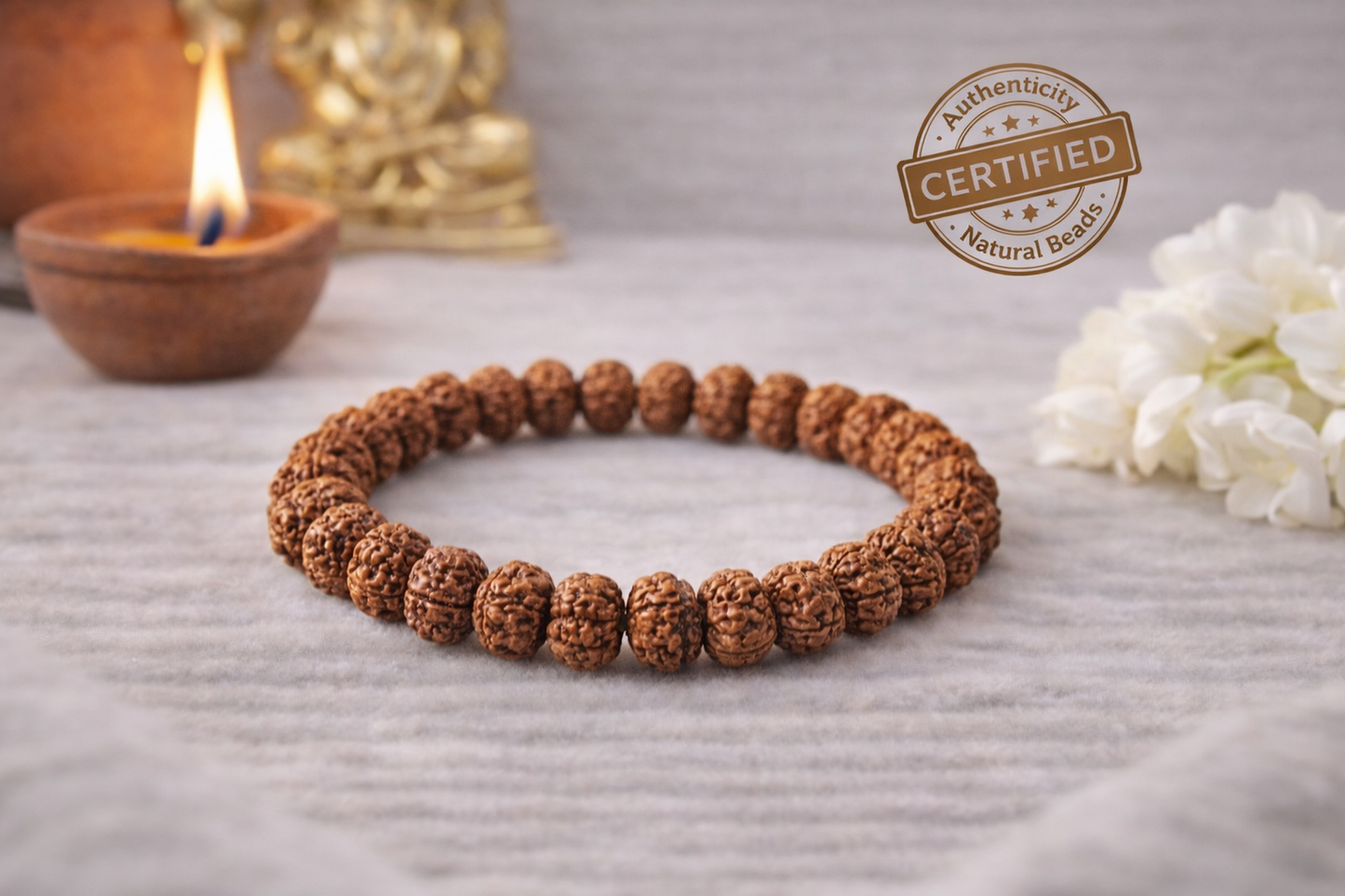 Lab-Certified 5 Mukhi Rudraksha Bracelet – For Peace & Good Health
