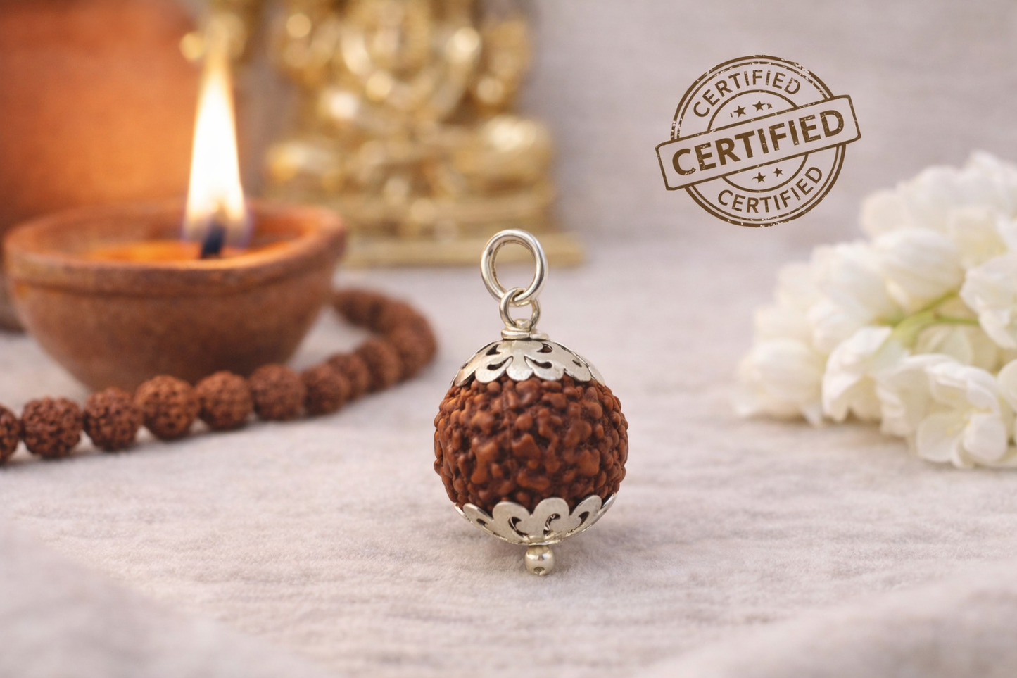8 Mukhi Rudraksha Pendant for Success & Obstacle Removal - Lab Certified