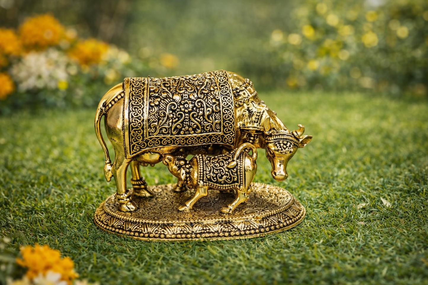 Handcrafted Brass Kamdhenu Cow and Calf – Vastu Gau Mata Idol