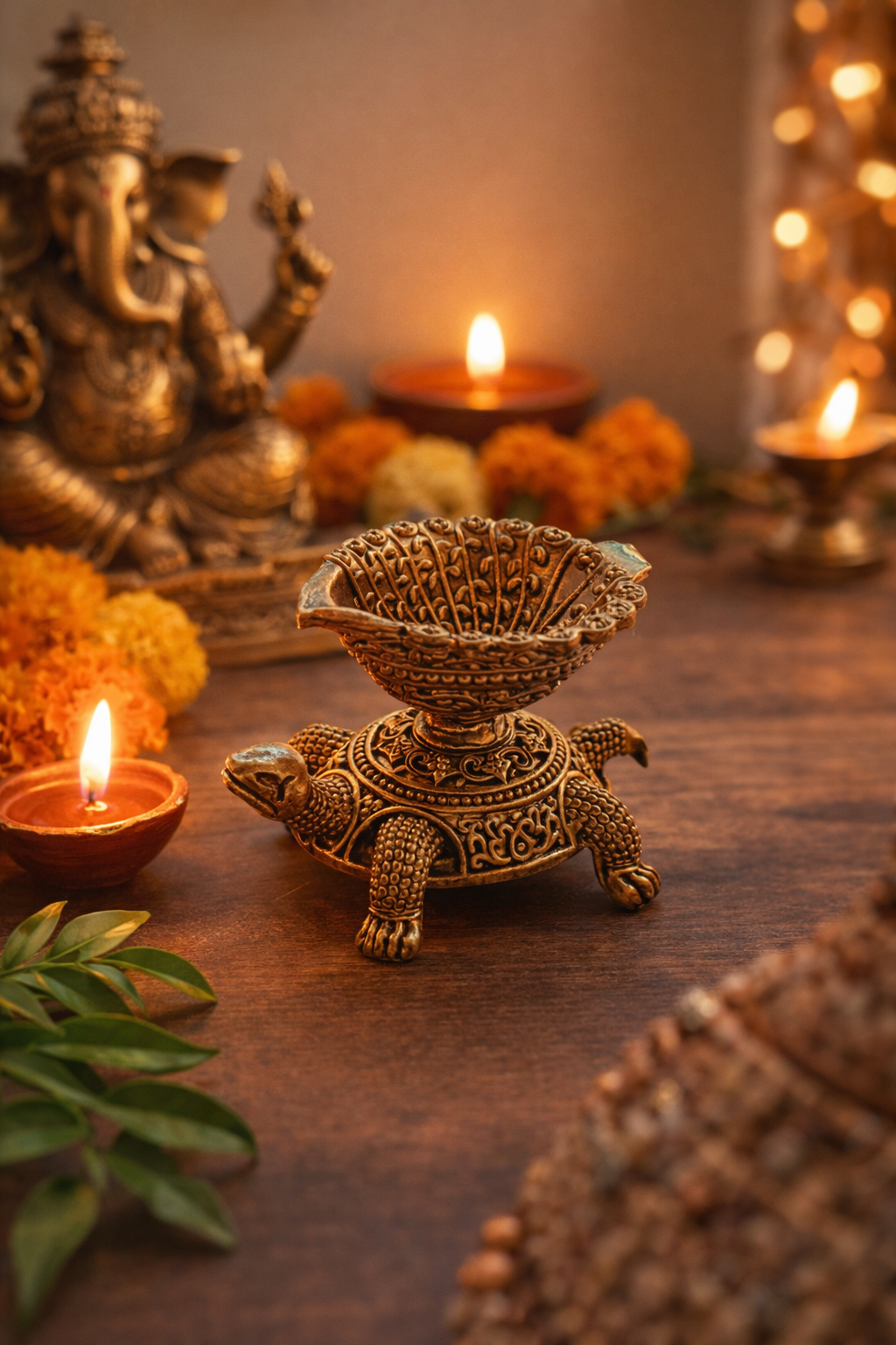 Antique Brass Kuber Kachua Diya – Vastu Tortoise Oil Lamp (1.8 Inch)