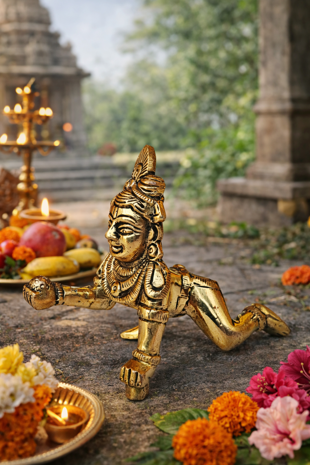 Brass Bal Laddu Gopal Idol – Baby Krishna (3.7 Inch)