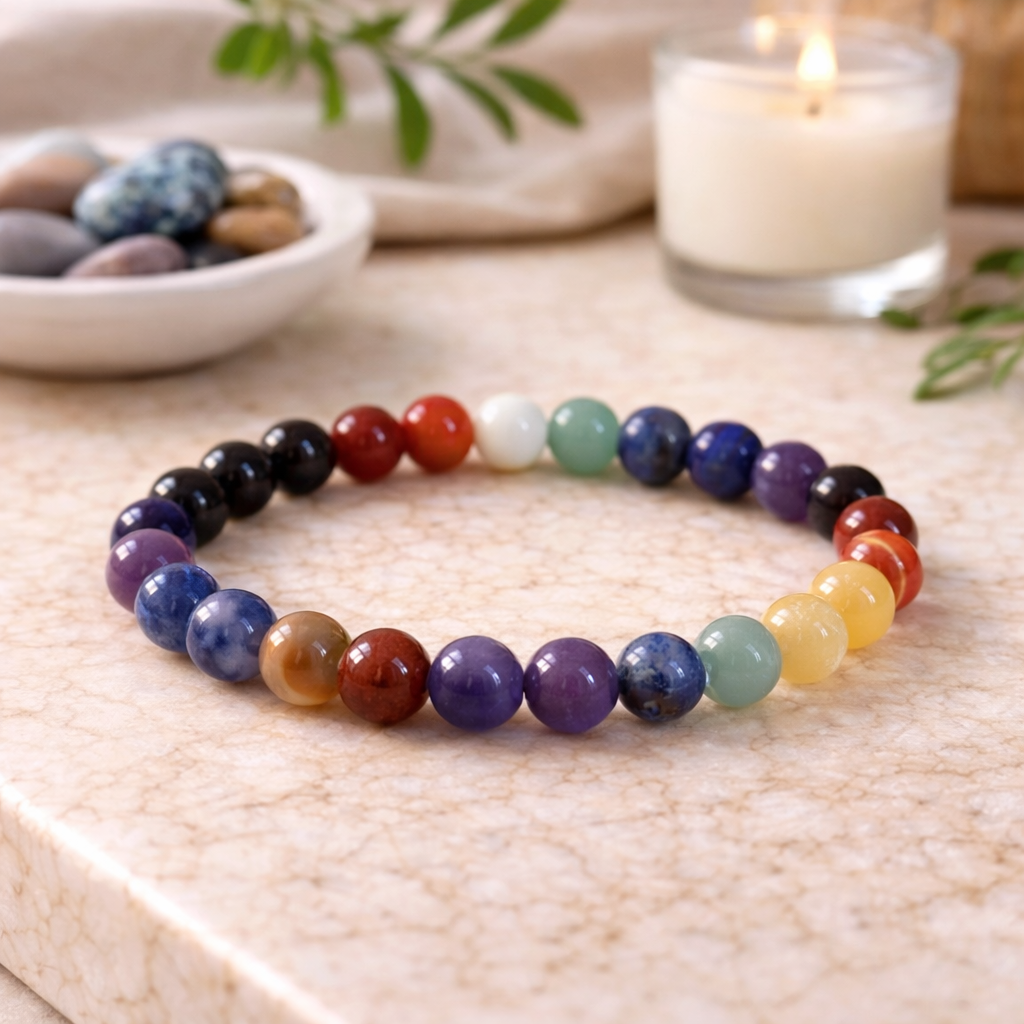 Yuvakart Certified 7 Chakra Healing Bracelet with Selenite Charging Plate – Complete Alignment Set