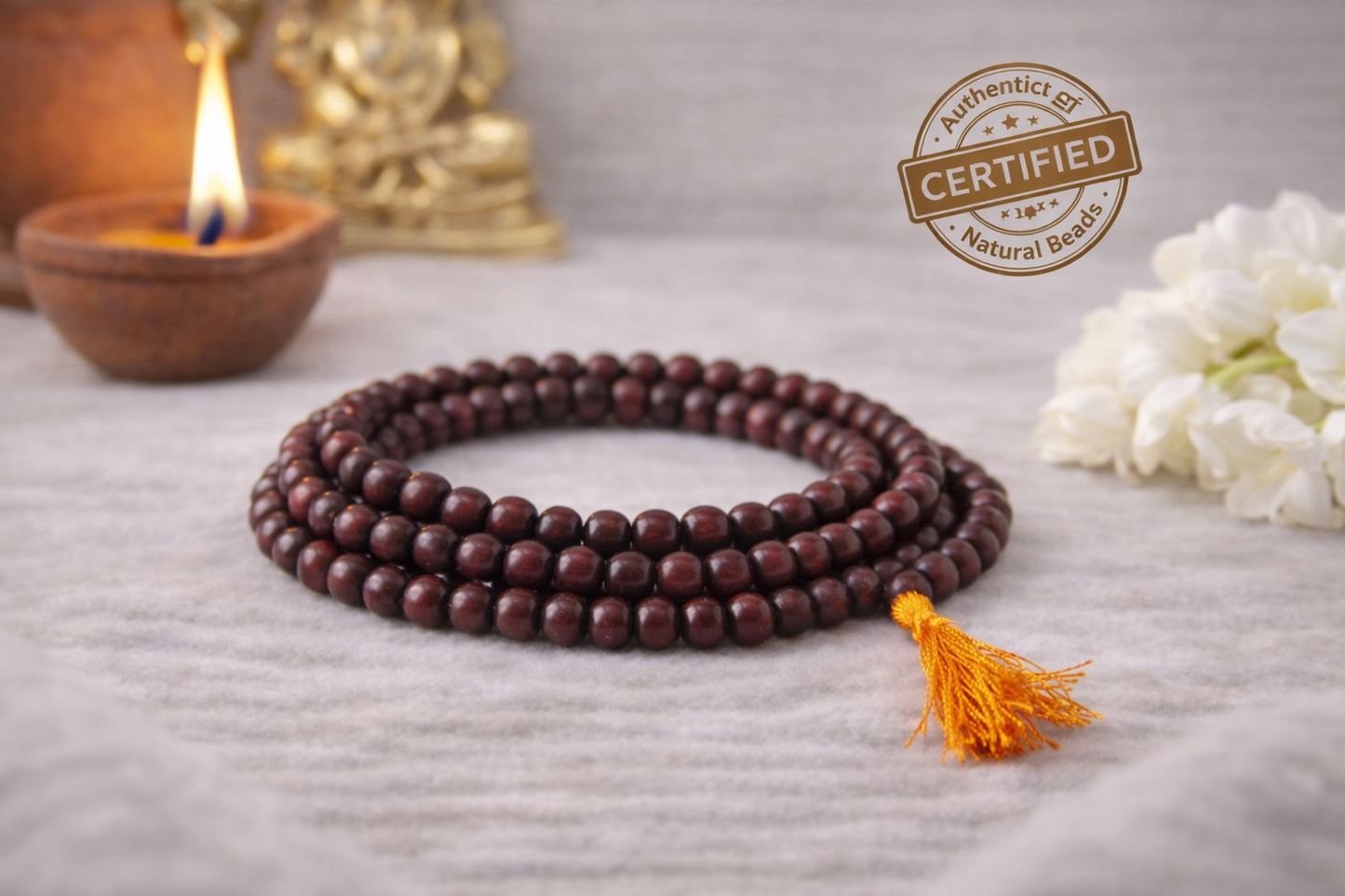 Original Sandalwood Mala (8mm) - 108 Beads with Lab Certificate