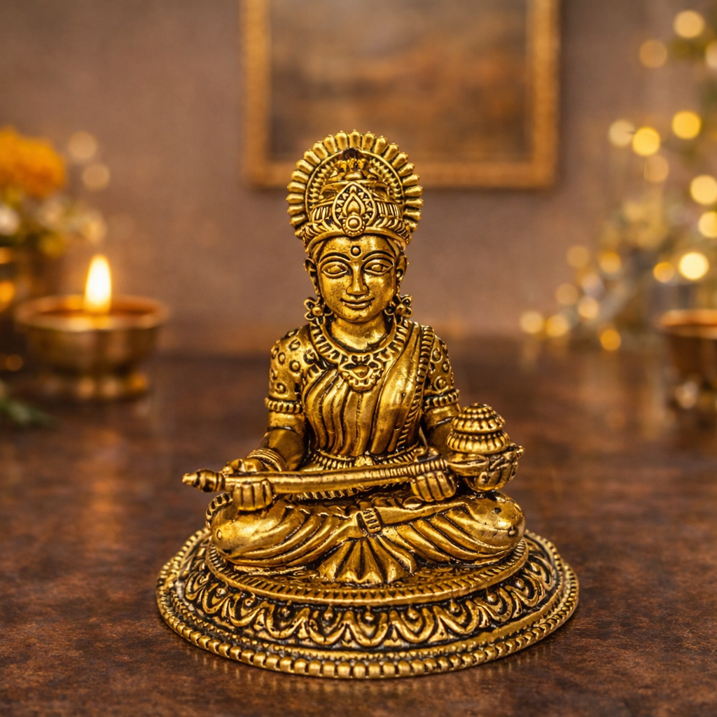 Brass Annapurna Devi Idol 3 Inch – Goddess of Food and Prosperity Pure Brass Murti Home Mandir