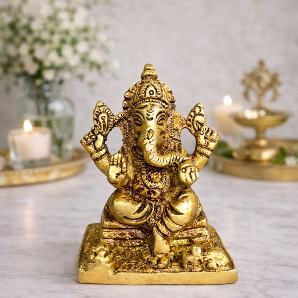 100% Pure Brass Lord Ganesha Idol 2.8 Inch – Brass Ganesh Murti for Home Mandir and Office