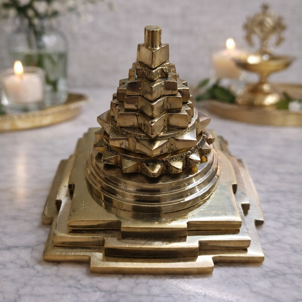 Solid Brass Meru Shree Yantra 60mm – Vastu and Prosperity Tool 3D Pyramid Shree Yantra