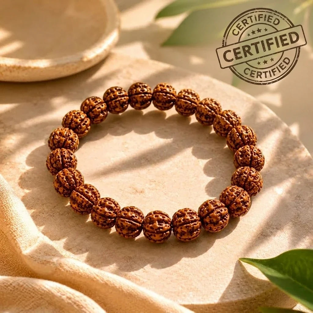 Five mukhi rudraksha bracelet worn to strengthen Guru during Jupiter transit