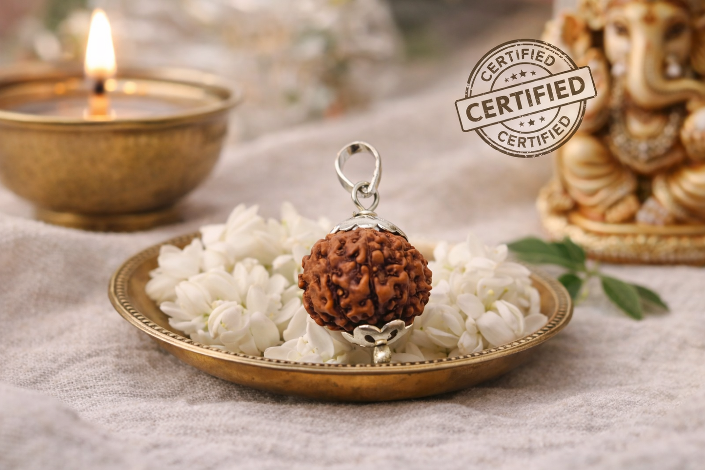 Original 10 Mukhi Rudraksha Locket - German Silver Capped - Lab Certified