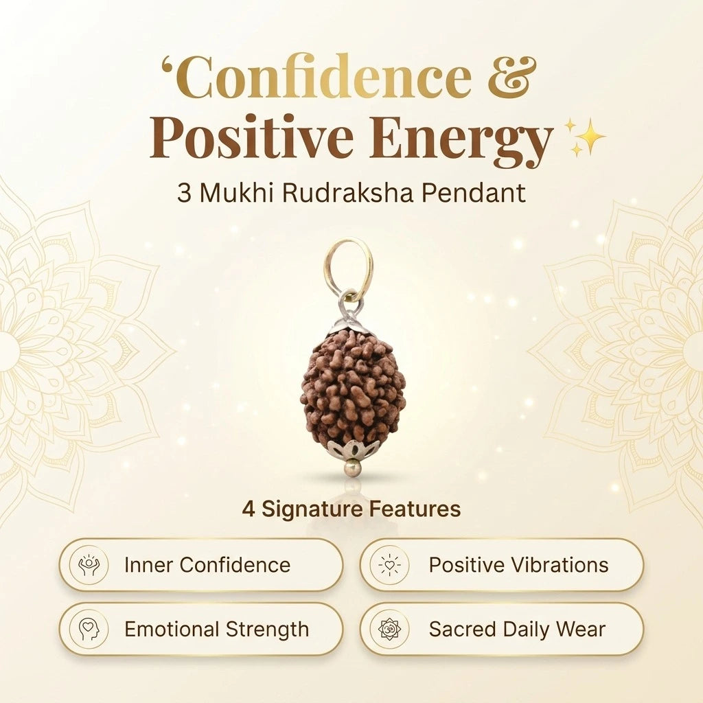 3 mukhi rudraksha pendant, confidence and positive energy
