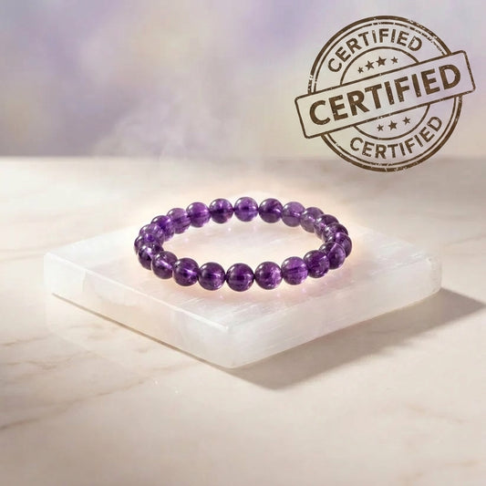Amethyst Bracelet with Selenite Stone - Lab Certified