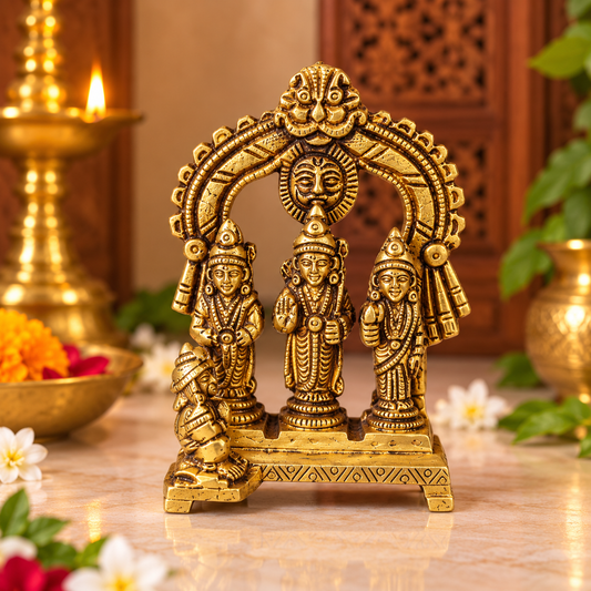 Brass Ram Darbar Idol with Hanuman - 4 Inch Antique Finish