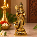 Brass Murugan Kartikeya Idol with Peacock - 3.9 Inch