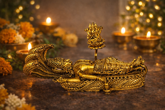 Padmanabhaswamy Idol – Lord Vishnu Resting on Sheshnaag (Antique Brass Finish)