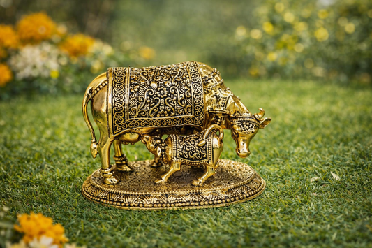Handcrafted Brass Kamdhenu Cow and Calf – Vastu Gau Mata Idol