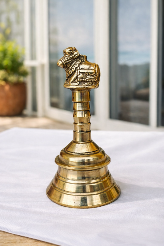 Brass Nandi Ghanti – Pooja Bell with Sacred Nandi (4.5 Inch)