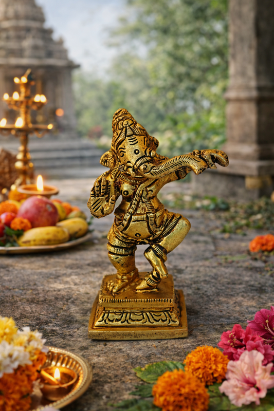 Brass Dancing Ganesha Idol – Lord Ganapati for Success & Prosperity (3.4 Inch)