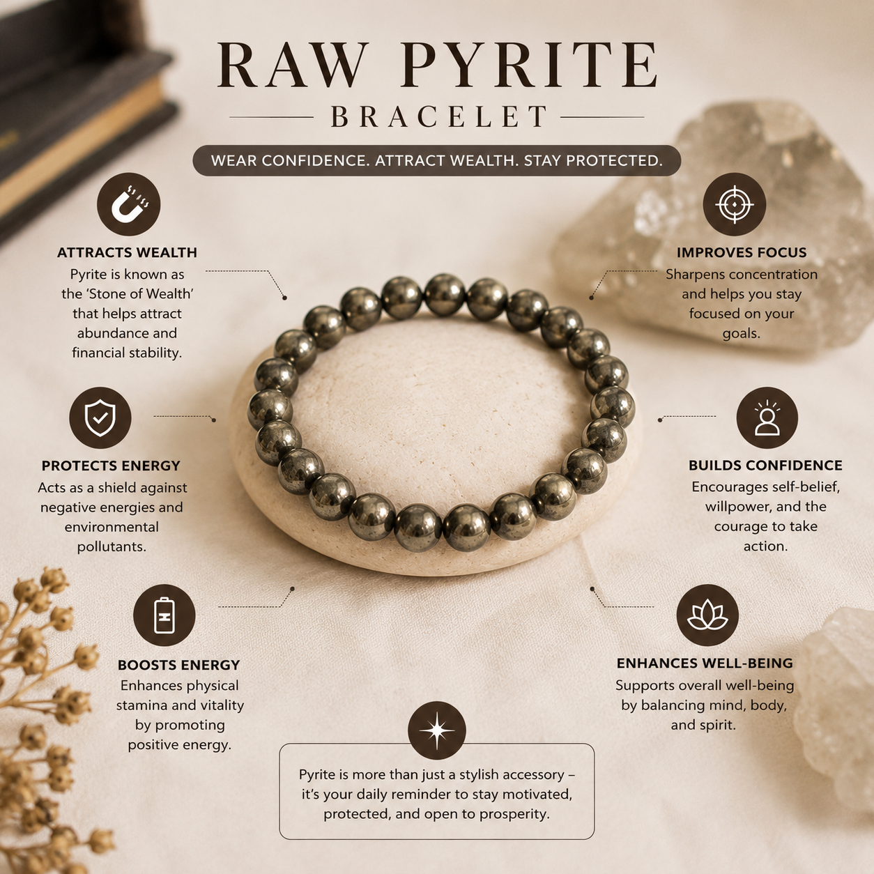 Certified Golden Pyrite Bracelet – Wealth & Protection Set