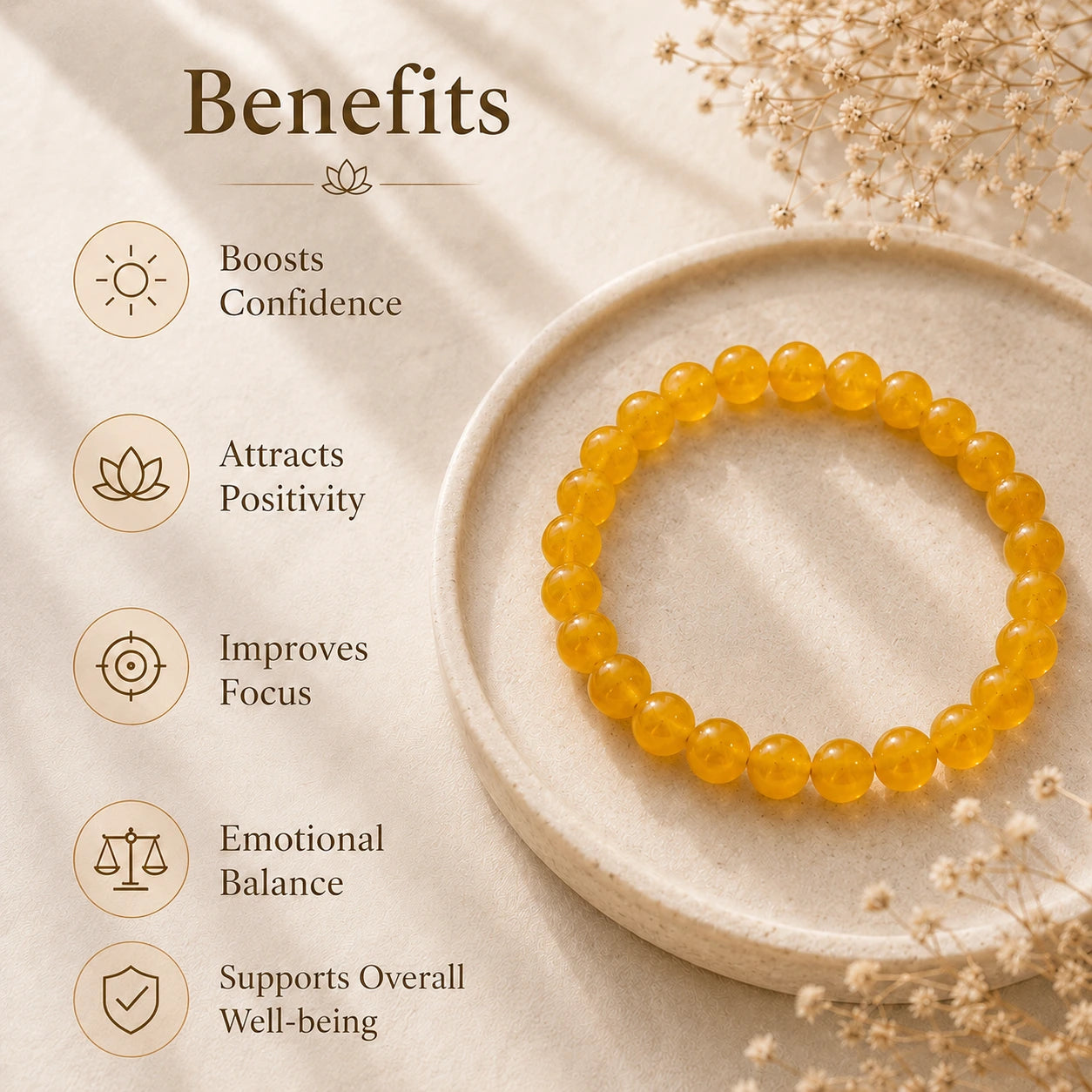 Yellow Agate Bracelet – Prosperity, Confidence & Success (Peela Akik / Solar Plexus Crystal)