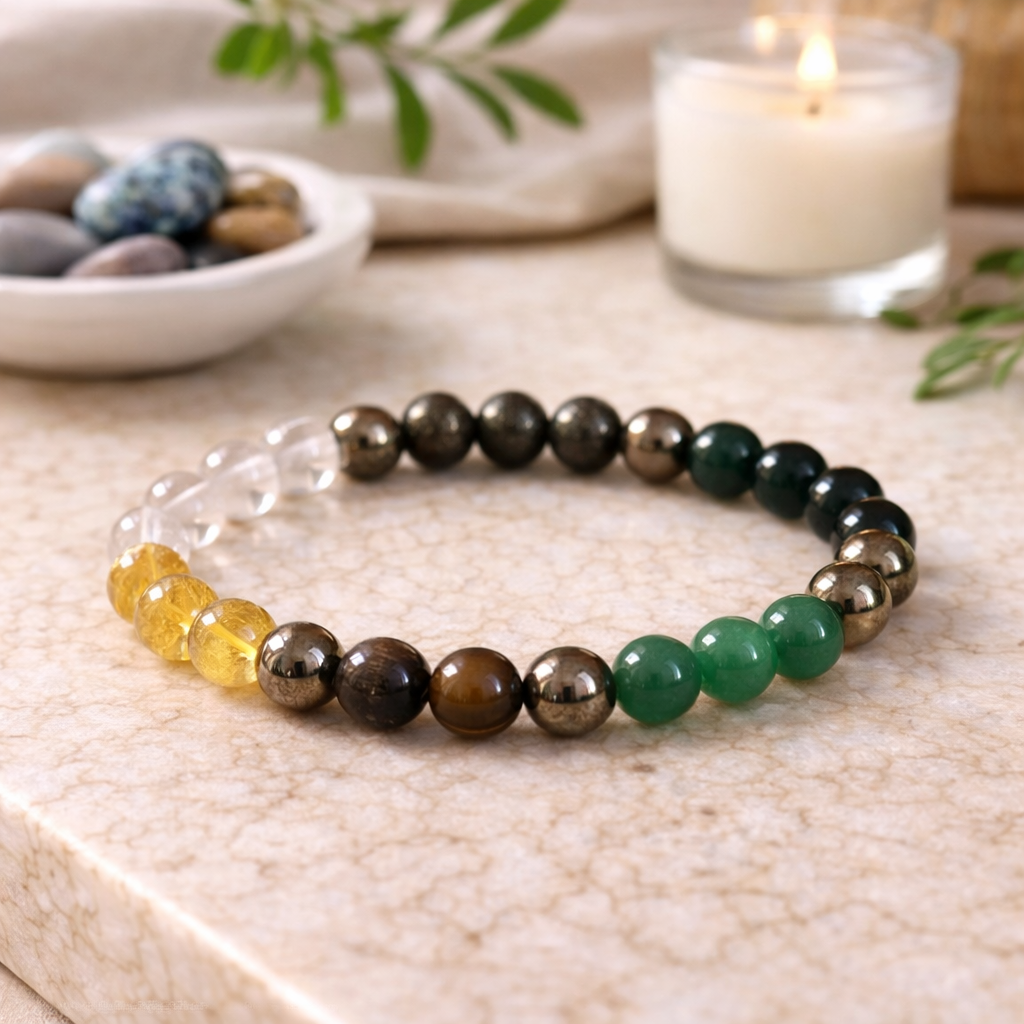 Dhanyog Bracelet with Selenite Charging Plate – Wealth & Prosperity Set