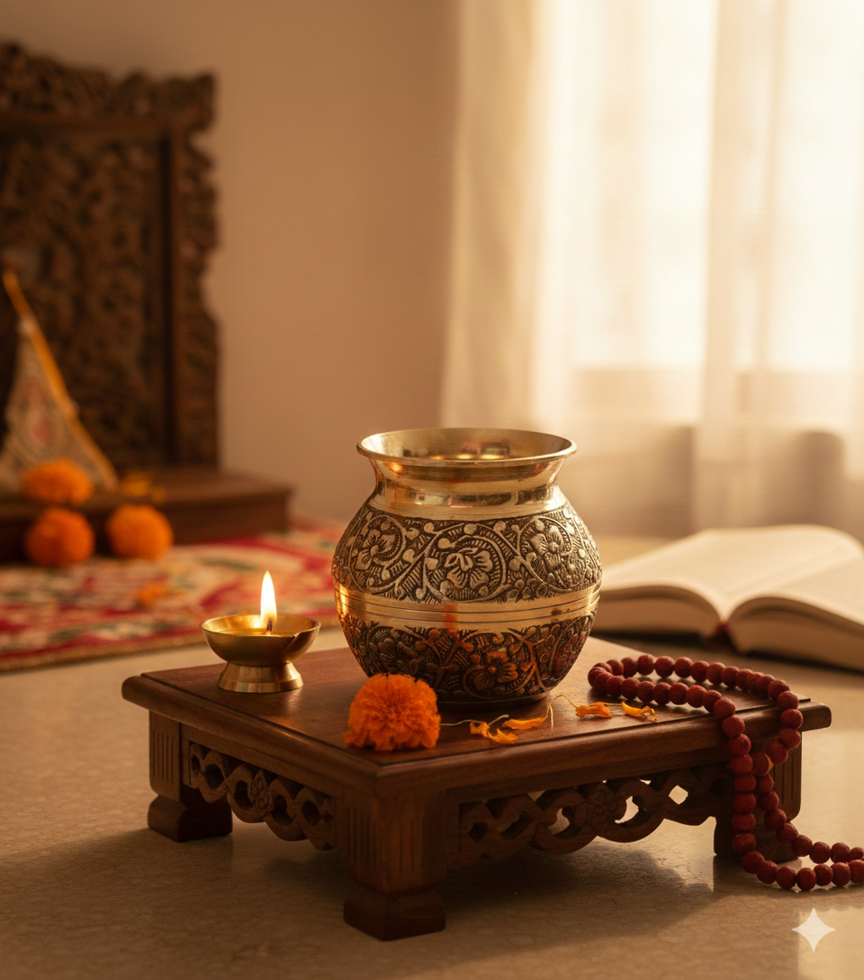 Hand-Engraved Nakshi Brass Lota – Antique Floral Kalash for Luxury Pooja Decor