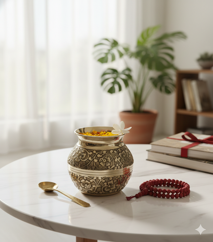 Hand-Engraved Nakshi Brass Lota – Antique Floral Kalash (Pooja Kalash / Brass Water Pot)