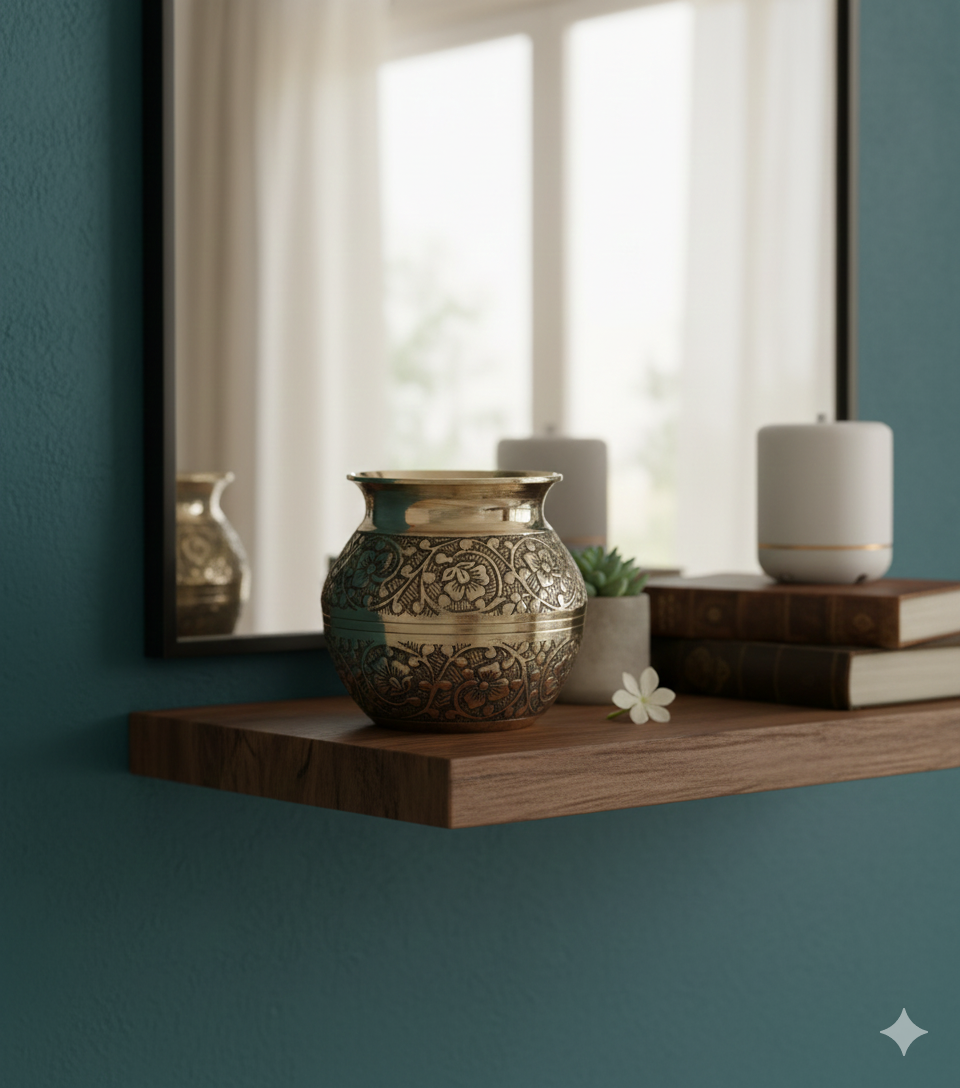 Hand-Engraved Nakshi Brass Lota – Antique Floral Kalash for Luxury Pooja Decor