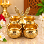 Brass Garuda 4-Cup Haldi Kumkum Holder - 3 Inch