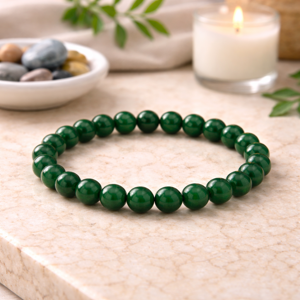 Authentic Green Jade Bracelet with Selenite Charging Plate Set