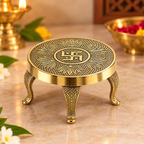 Brass Swastik Chowki Mukali Stand for Diya and Idols - 3.7 Inch