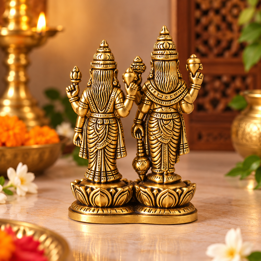 Pure Brass Lakshmi Narayan Standing Idol on Lotus - 3.3 Inch