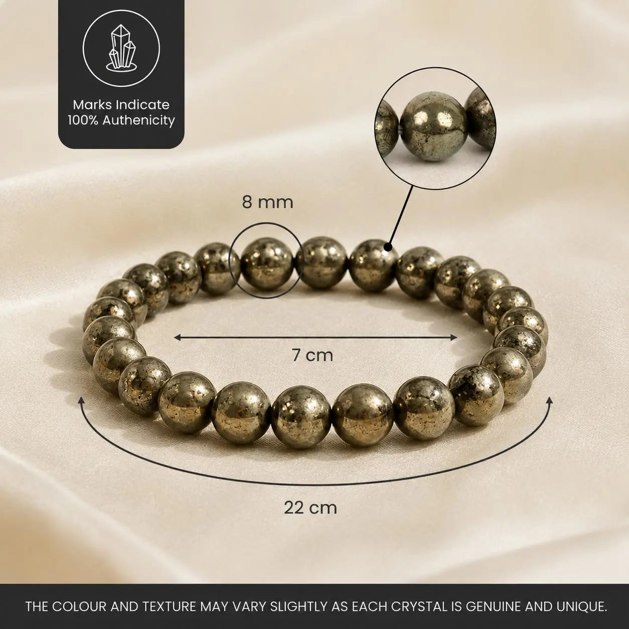Pyrite bracelet dimension
