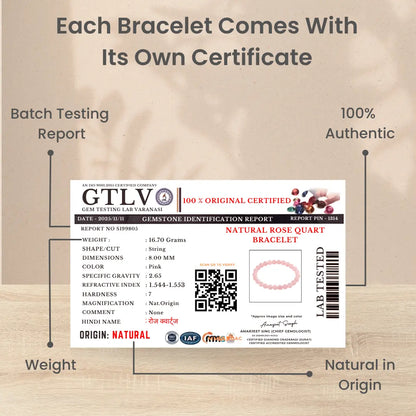 Rose Quartz Bracelet Lab Certificate