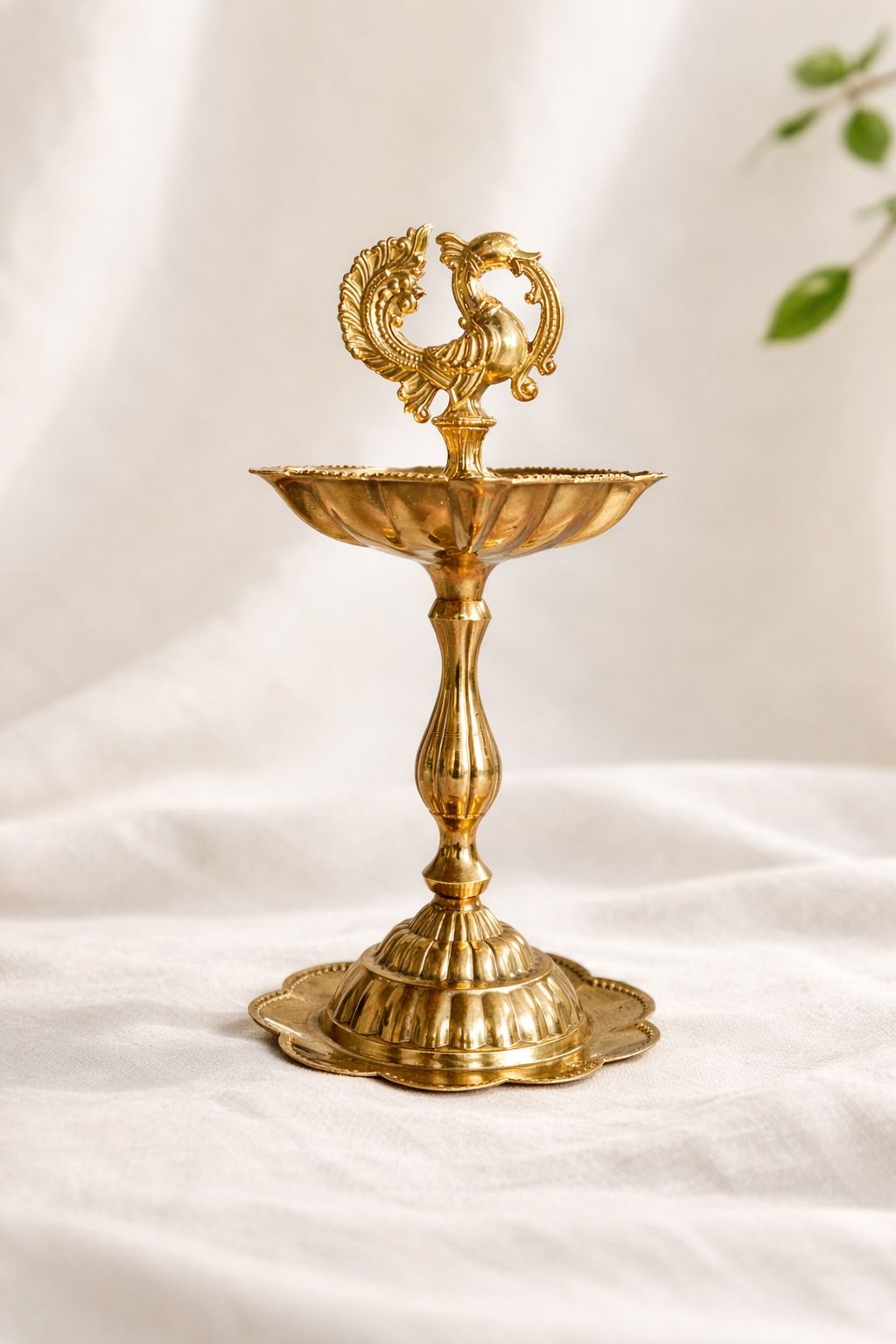 Traditional Brass Peacock Diya - Annam Vilakku Oil Lamp