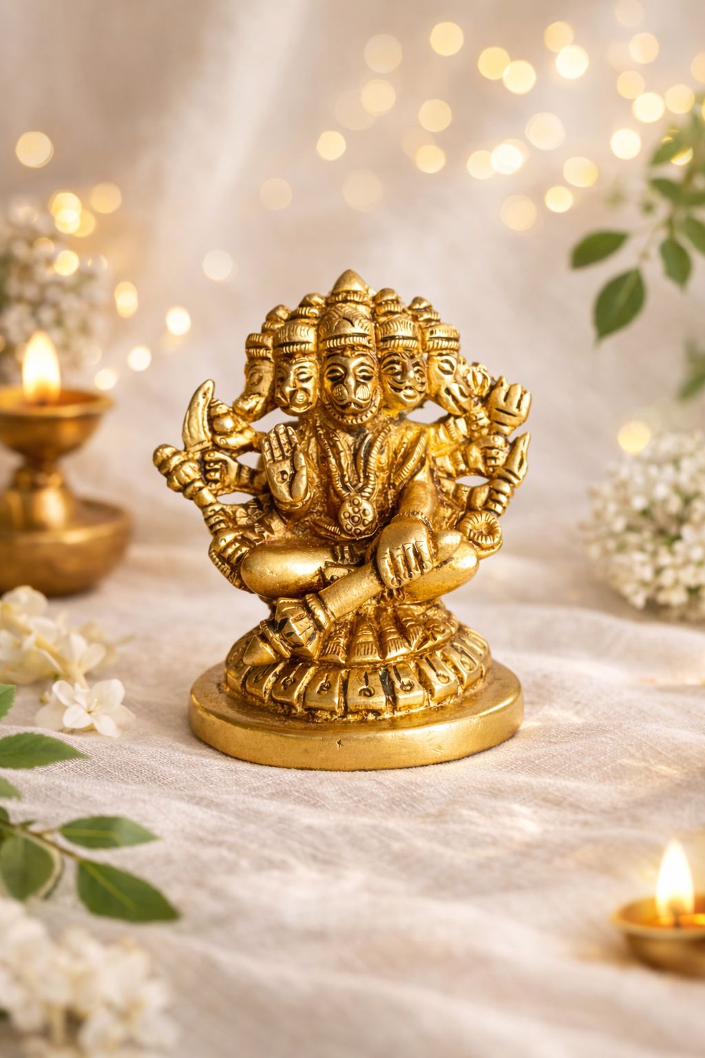 100% Pure Brass Panchmukhi Hanuman Idol - 3 Inch Protective Murti
