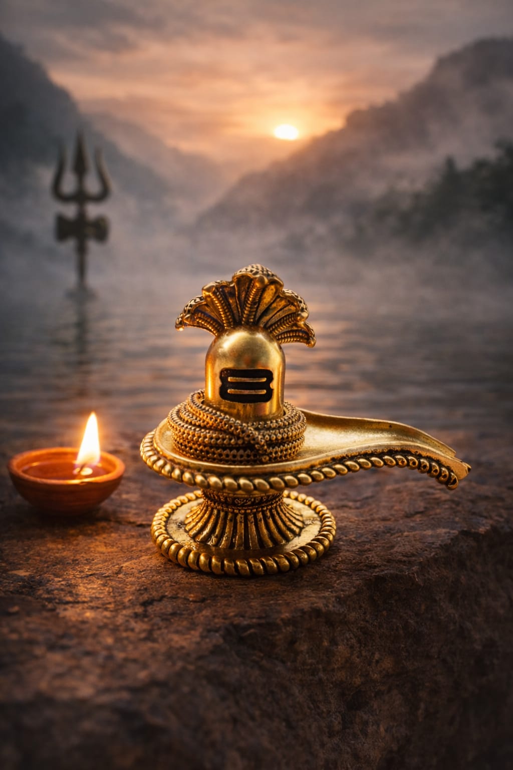 Brass Shivling Idol with Naga – Lord Shiva Lingam with Serpent (3 Inch, 375g)