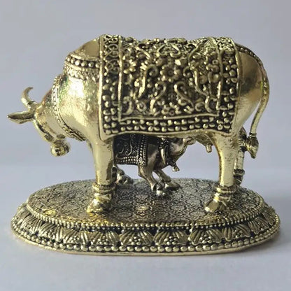 Brass Kamdhenu Cow & Calf Idol – Vastu Gau Mata Murti (Wish-Granting Cow / Kamadhenu)