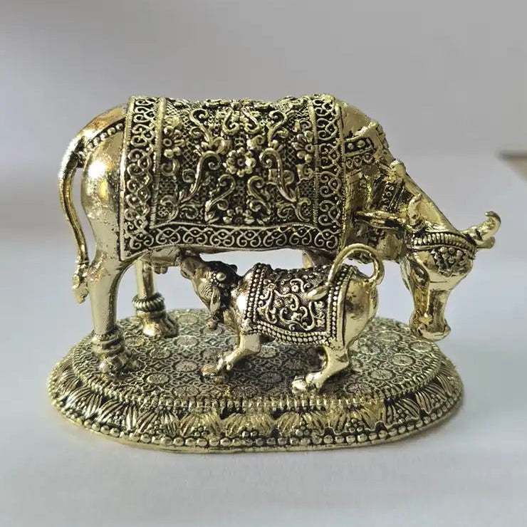 Brass Kamdhenu Cow & Calf Idol – Vastu Gau Mata Murti (Wish-Granting Cow / Kamadhenu)