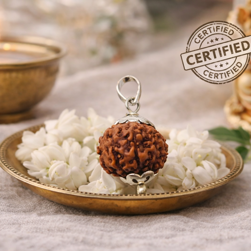 Original 10 Mukhi Rudraksha Locket German Silver Capped Lab Certified Vishnu Rudraksha