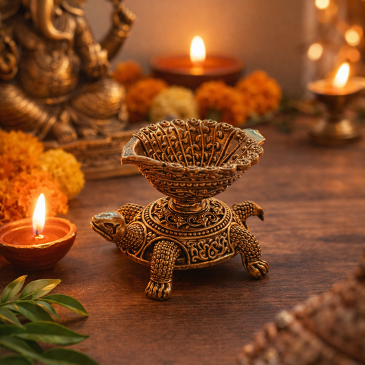 Antique Brass Kuber Kachua Diya 1.8 Inch – Vastu Tortoise Oil Lamp Compact Prosperity Diya