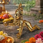 Brass Bal Laddu Gopal Idol - 3.7 Inch Baby Krishna
