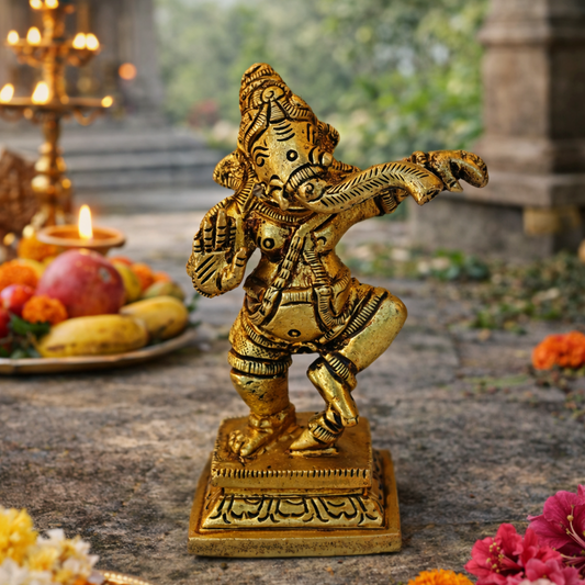 Brass Dancing Ganesha Idol 3.4 Inch – Lord Ganapati Natya Ganesh for Success and Prosperity
