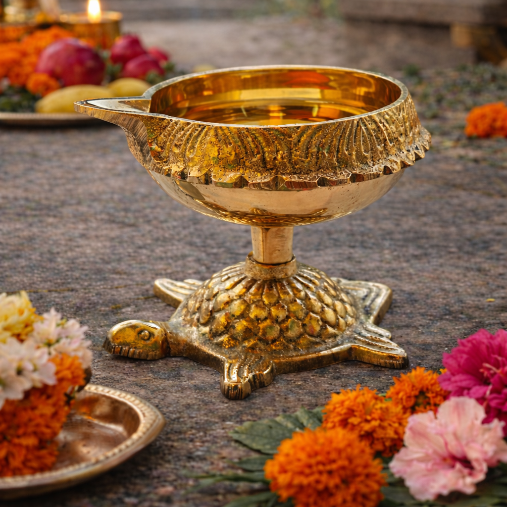 Brass Kuber Kachua Diya 2.3 Inch – Tortoise Oil Lamp for Wealth and Vastu Pooja