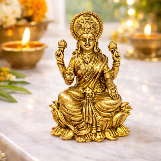 Brass Lakshmi Idol 3 Inch – Goddess of Wealth and Prosperity Pure Brass Murti for Home Mandir