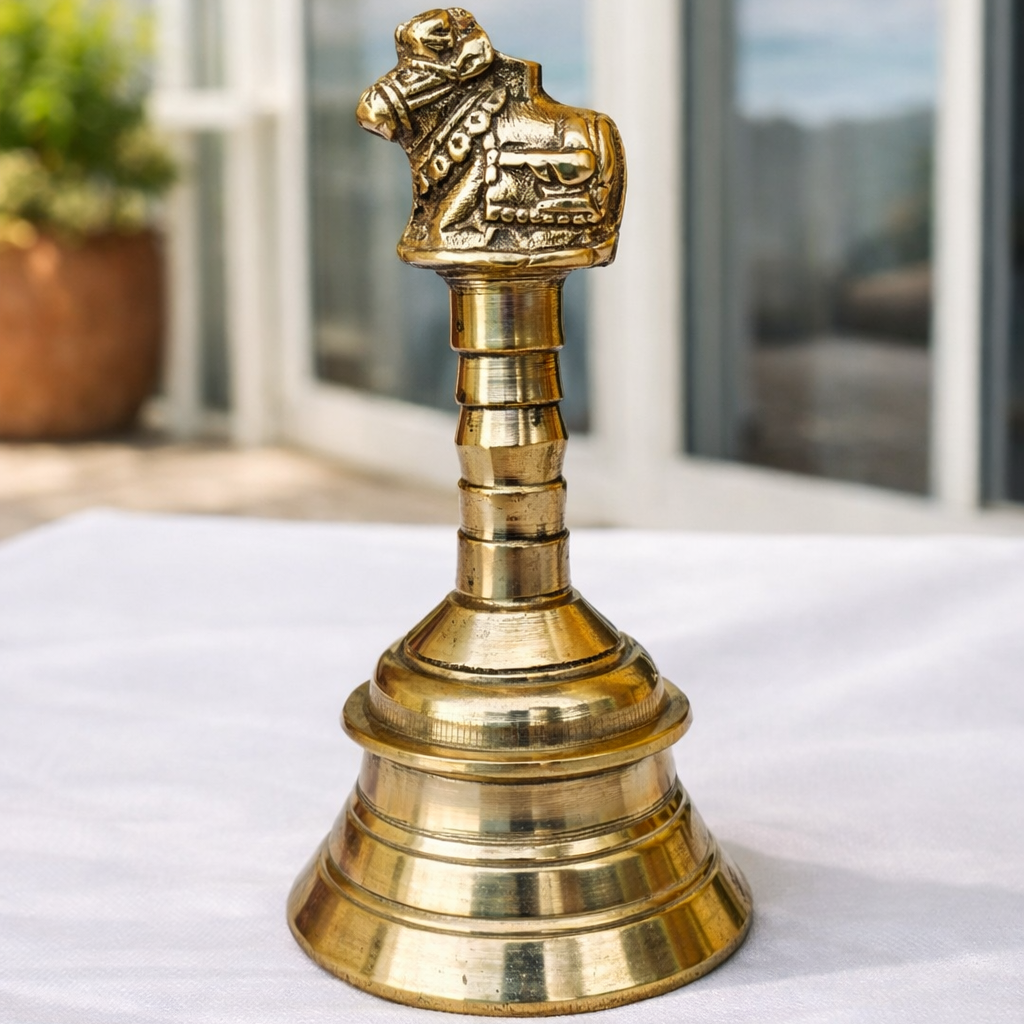 Brass Nandi Ghanti – 4.5 Inch Pooja Bell with Sacred Nandi for Temple and Home Puja