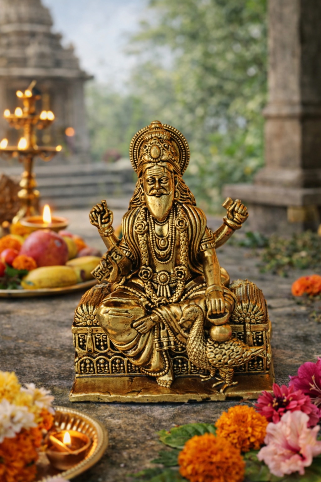 Brass Vishwakarma Idol 2.9 Inch -Divine Architect of the Universe Pure Brass Murti for Workshop