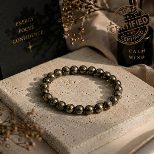 Certified Golden Pyrite Bracelet with Selenite Charging Plate - Wealth and Protection Crystal Set