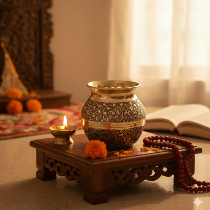 Hand-Engraved Nakshi Brass Lota – Antique Floral Kalash for Luxury Pooja Decor Handcrafted