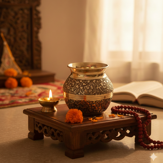 Hand-Engraved Nakshi Brass Lota – Antique Floral Kalash for Luxury Pooja Decor Handcrafted