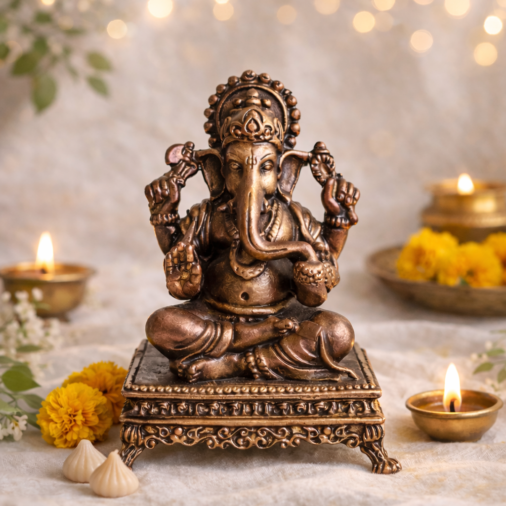 Handmade Copper Ganesha Idol 70mm – Patina Antique Finish Unique Copper Ganesh Murti
